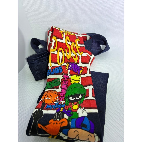Vintage Looney Tunes Posse Tie Mens Navy Blue Hip Hop Taz Bugs Bunny 90s Retro - Picture 6 of 9